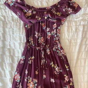 Maroon Patterned Off-Shoulder Jumpsuit